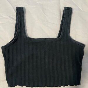 Aerie Offline OG Groove Tank Top Small Black Gray Ribbed Cropped